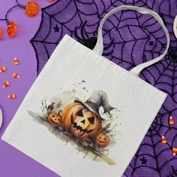 natalythyme Handbags - Jack o lantern halloween canvas tote bag